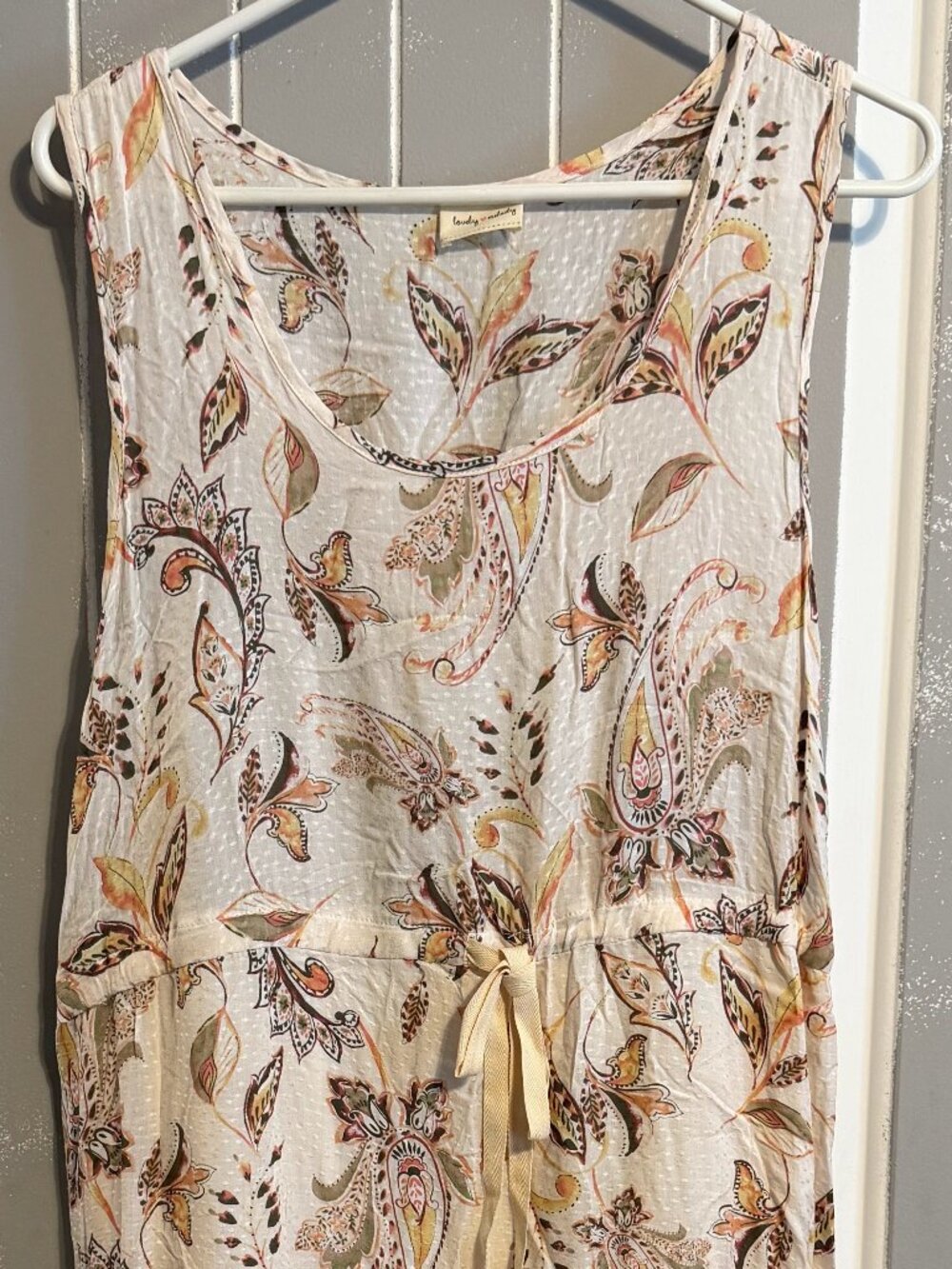 Lovely Melody Junior's Midi Dress Floral With Elastic Tie Cream XL Made in USA